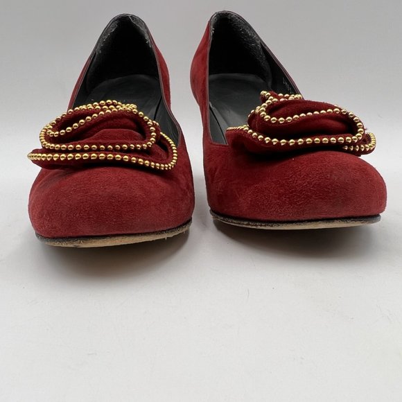 Stuart Weitzman Red Velvet Floral Block Heel Pumps Size 6 1/2 Career Workwear - Picture 3 of 12